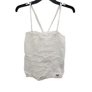 Hollister Junior's White Stretch Crossed X-Back Victorian Peasant Cami Tank L‎